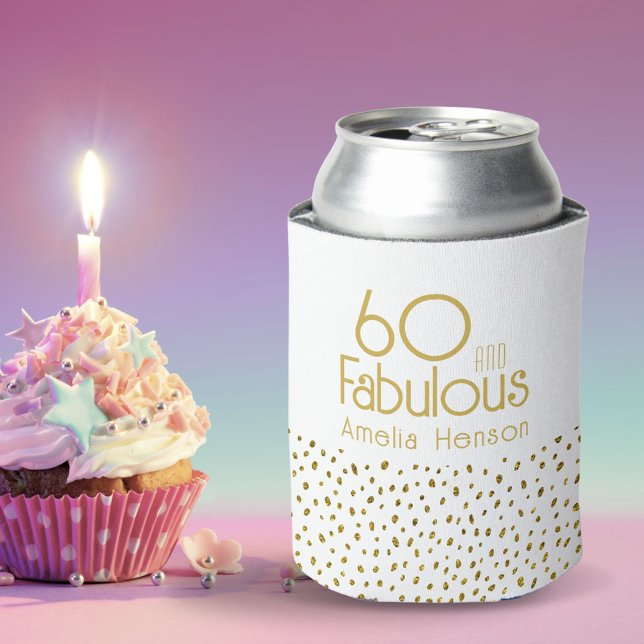 60 and Fabulous Elegant Gold Glitter 60th Birthday Can Cooler (Creator Uploaded)