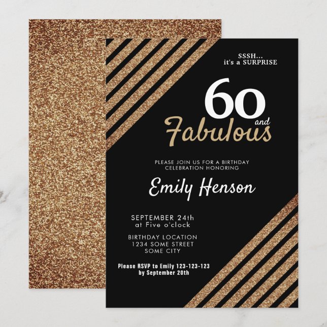 60 and Fabulous Elegant Gold Glitter 60th Birthday Invitation (Front/Back)