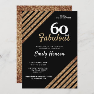 60 and Fabulous Elegant Gold Glitter 60th Birthday Invitation