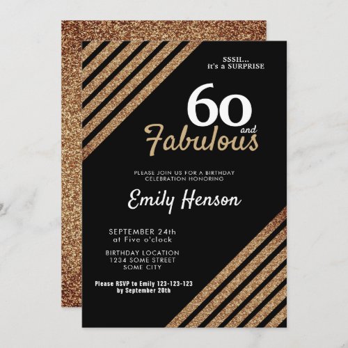 60 and Fabulous Elegant Gold Glitter 60th Birthday Invitation