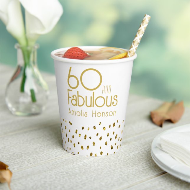 60 and Fabulous Elegant Gold Glitter 60th Birthday Paper Cups (Insitu)
