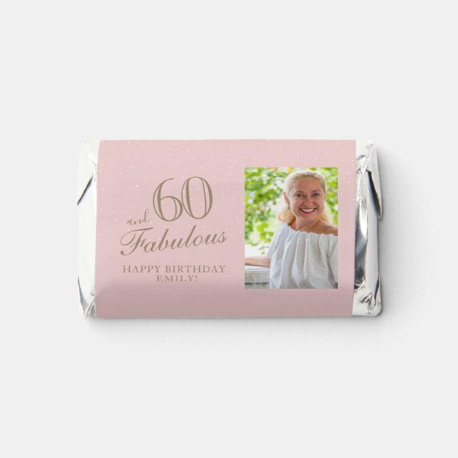 60 and Fabulous Elegant Pink 60th Birthday Photo Hershey's Miniatures (Front)