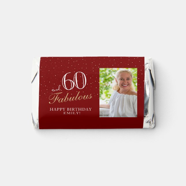 60 and Fabulous Elegant Red 60th Birthday Photo Hershey's Miniatures (Front)