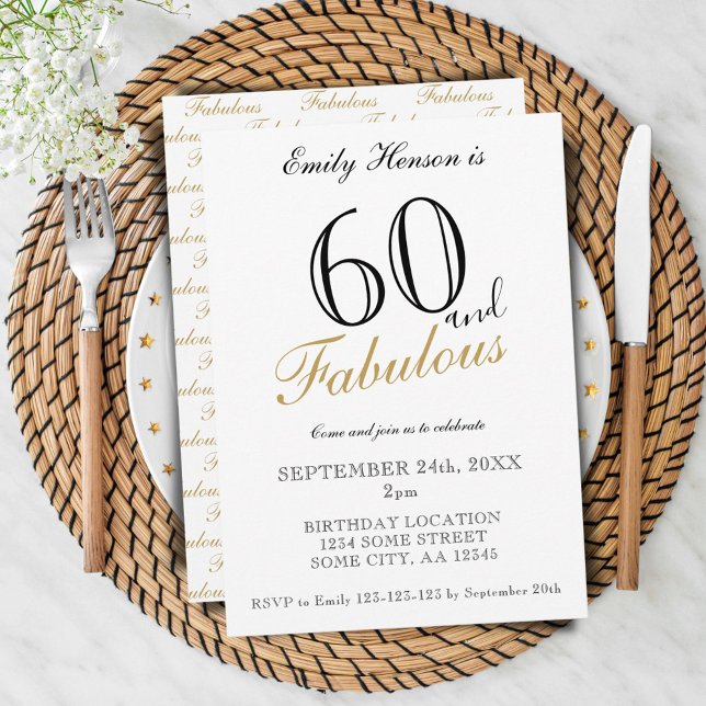 60 and Fabulous Elegant Script Birthday Invitation (Creator Uploaded)
