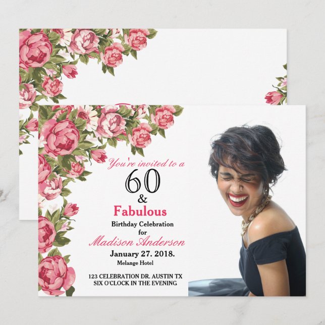 60 and Fabulous Floral | 60th Birthday Invitations (Front/Back)