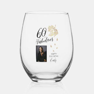 60 and Fabulous Foliage 60th Birthday Photo Stemless Wine Glass