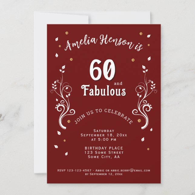 60 and Fabulous Foliage Red 60th Birthday Invitation (Front)