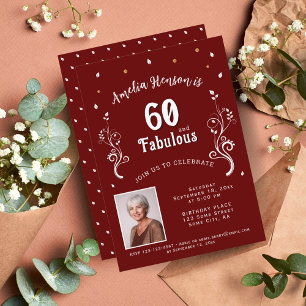60 and Fabulous Foliage Red 60th Birthday Photo Invitation