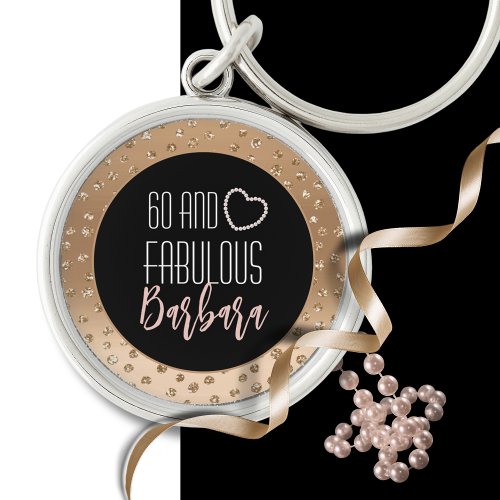 60 and Fabulous Girly Fancy Gold Black Blush Pink  Keychain