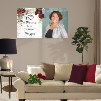 60 And Fabulous Glam Rose Floral Birthday Party Banner by holidayhearts at Zazzle