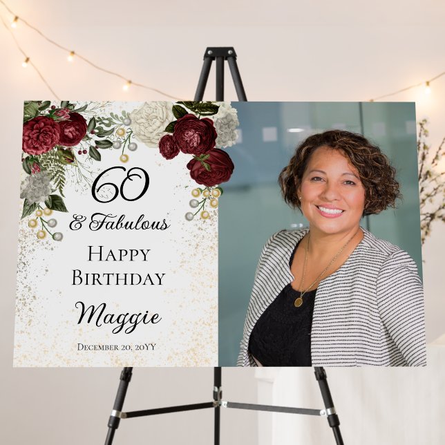 60 and Fabulous Glam Rose Floral Birthday Party Foam Board (In Situ (Stand))
