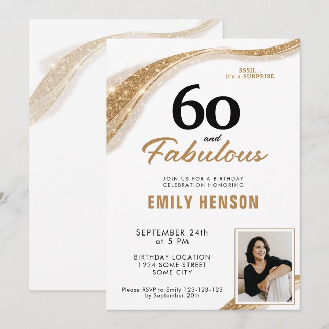 60 and Fabulous Gold 60th Birthday Invitation (Front/Back)