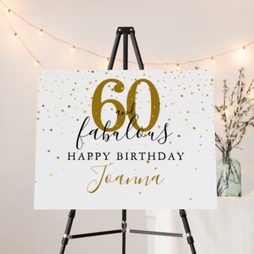 60 and Fabulous Gold and Black Birthday Party Sign