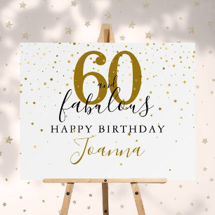 60 and Fabulous Gold and Black Birthday Party Sign