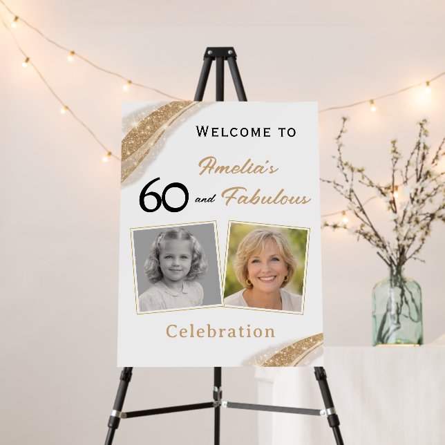 60 and Fabulous Gold Birthday Welcome Photo Foam Board (In Situ (Stand))