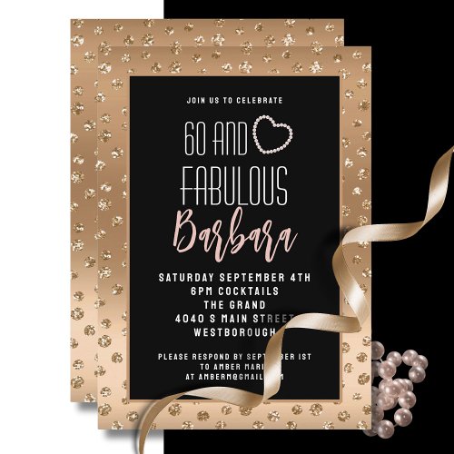 60 and Fabulous Gold Black Blush Pink Birthday  Invitation