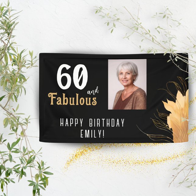 60 and Fabulous Gold Foliage 60th Birthday Photo Banner (Creator Uploaded)