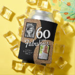 60 and Fabulous Gold Glitter 2 Photo 60th Birthday Can Cooler<br><div class="desc">60 and Fabulous Gold Glitter 2 Photo 60th Birthday Can Cooler. This can cooler is perfect for keeping your favorite beverage cold while also adding a touch of glamour to your birthday celebrations. The can cooler features a stunning gold glitter design with the number 60. It's a fun and practical...</div>