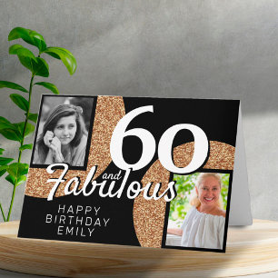 60 and Fabulous Gold Glitter 2 Photo 60th Birthday Card