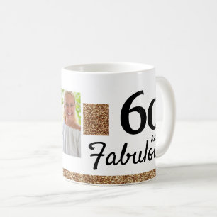 60 and Fabulous Gold Glitter 2 Photo 60th Birthday Coffee Mug