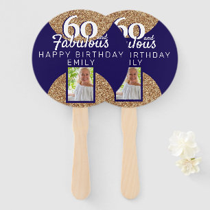 60 and Fabulous Gold Glitter 2 Photo 60th Birthday Hand Fan