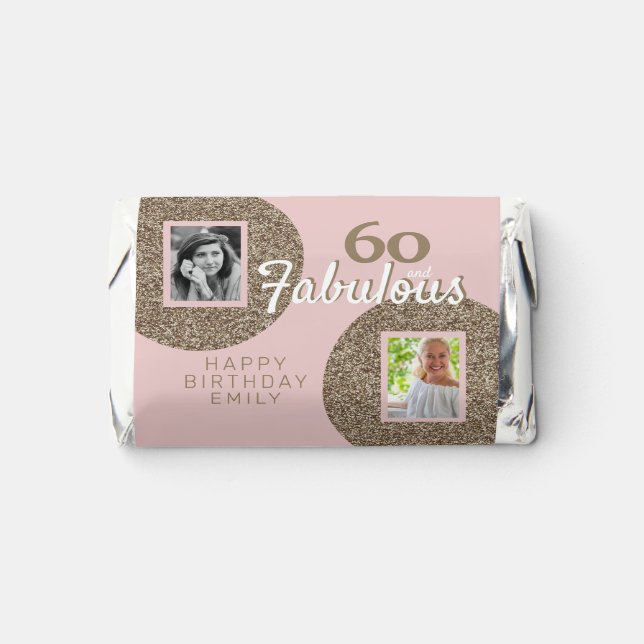 60 and Fabulous Gold Glitter 2 Photo 60th Birthday Hershey's Miniatures (Front)