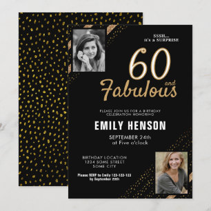 60 and Fabulous Gold Glitter 2 Photo 60th Birthday Invitation