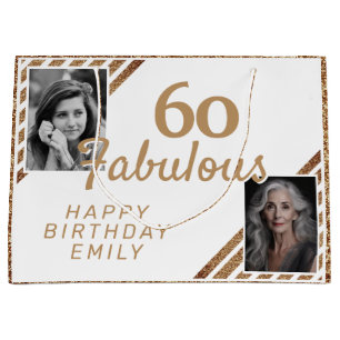 60 and Fabulous Gold Glitter 2 Photo 60th Birthday Large Gift Bag