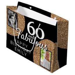 60 and Fabulous Gold Glitter 2 Photo 60th Birthday Large Gift Bag
