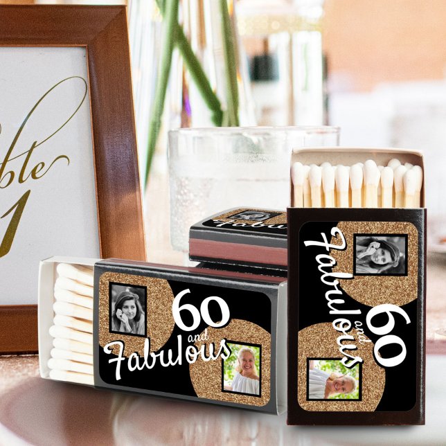 60 and Fabulous Gold Glitter 2 Photo 60th Birthday Matchboxes (Creator Uploaded)