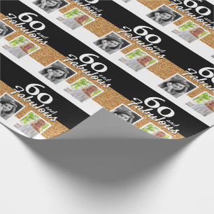 60 and Fabulous Gold Glitter 2 Photo 60th Birthday Wrapping Paper