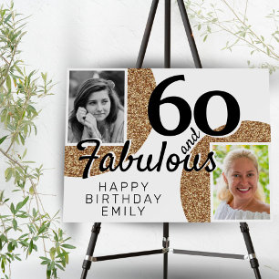 60 and Fabulous Gold Glitter 2 Photo Birthday Foam Board