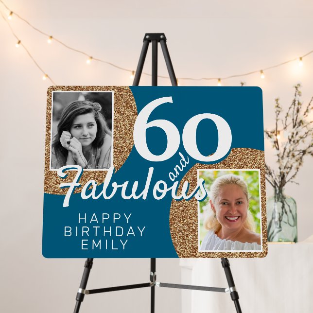 60 and Fabulous Gold Glitter 2 Photo Birthday  Foam Board (In Situ (Stand))