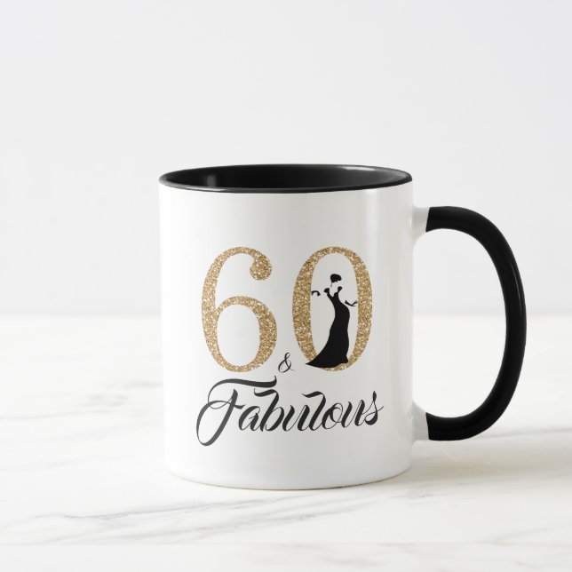 60 and Fabulous Gold Glitter 60th Birthday Mug (Right)