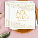 60 and Fabulous Gold Glitter 60th Birthday  Napkins<br><div class="desc">60 and Fabulous Gold Glitter 60th Birthday Party Napkins. Modern and elegant birthday napkins with trendy typography and faux gold glitter dots. The design has a custom name. Make personalized 60th birthday napkins for her.</div>