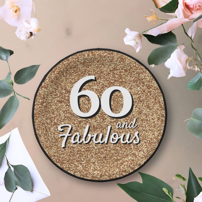 60 and Fabulous Gold Glitter 60th Birthday Paper Plates (Creator Uploaded)