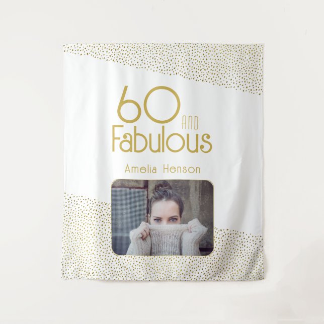 60 and Fabulous Gold Glitter 60th Birthday Photo Tapestry (Front)