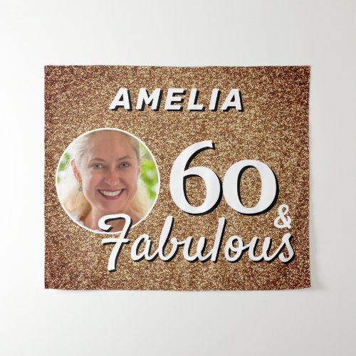 60 and Fabulous Gold Glitter 60th Birthday Photo Tapestry