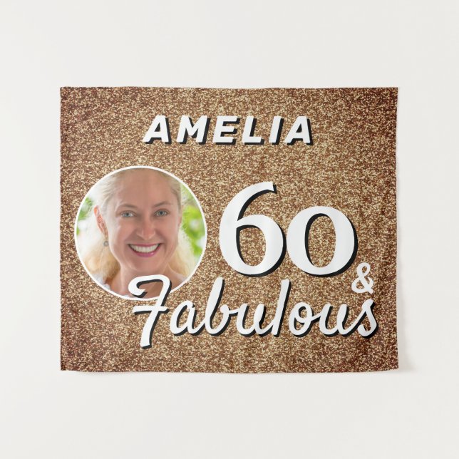 60 and Fabulous Gold Glitter 60th Birthday Photo Tapestry (Front (Horizontal))