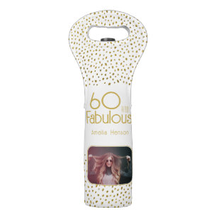 60 and Fabulous Gold Glitter 60th Birthday Photo Wine Bag