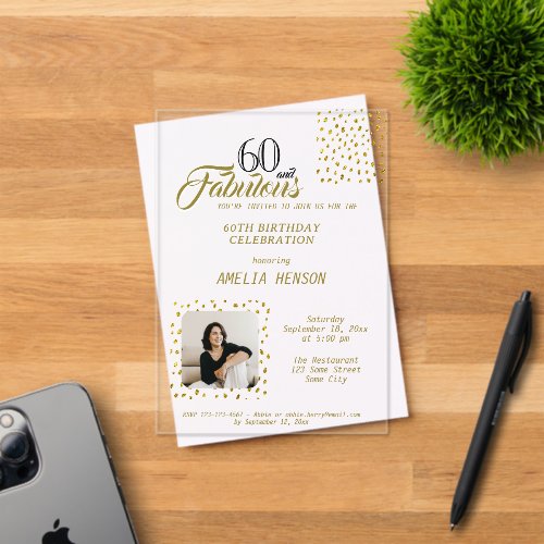 60 and Fabulous Gold Glitter Photo 60th Birthday