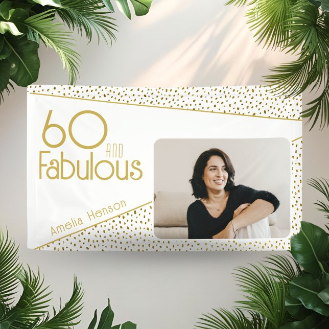 60 and Fabulous Gold Glitter Photo 60th Birthday  Banner (Creator Uploaded)