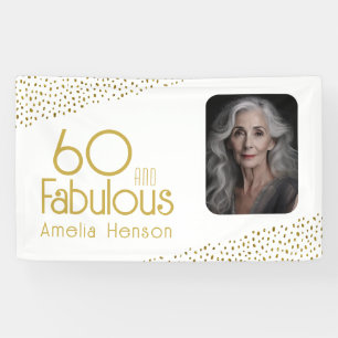 60 and Fabulous Gold Glitter Photo 60th Birthday Banner