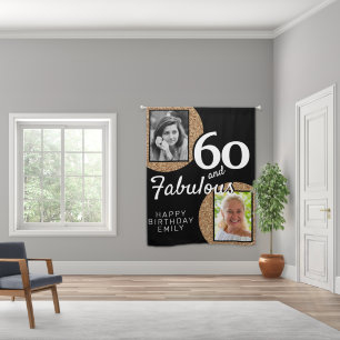 60 and Fabulous Gold Glitter Photo 60th Birthday Blackout Curtains