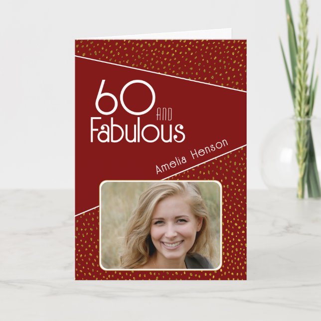 60 and Fabulous Gold Glitter Photo 60th Birthday Card (Front)