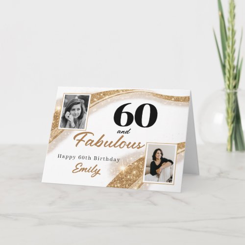 60 and Fabulous Gold Glitter Photo 60th Birthday