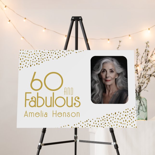 60 and Fabulous Gold Glitter Photo 60th Birthday Foam Board (In Situ (Stand))