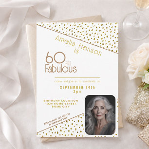 60 and Fabulous Gold Glitter Photo 60th Birthday Invitation