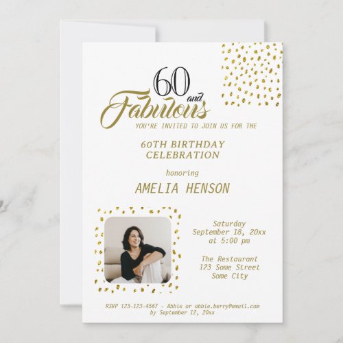 60 and Fabulous Gold Glitter Photo 60th Birthday