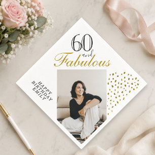 60 and Fabulous Gold Glitter Photo 60th Birthday Napkins